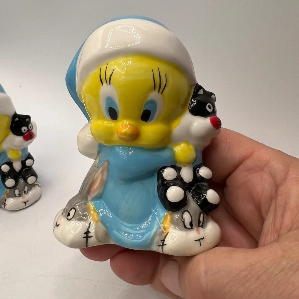 Vintage Tweety Bird Salt And Pepper Shakers Looney Tunes Blue Yellow